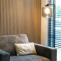 QAZQA Design Stehleuchte schwarz mit Rauchglas - Qara