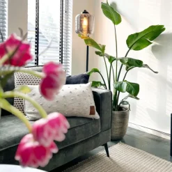 QAZQA Design Stehleuchte schwarz mit Rauchglas - Qara