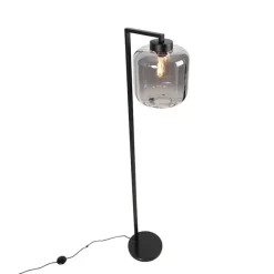 QAZQA Design Stehleuchte schwarz mit Rauchglas - Qara