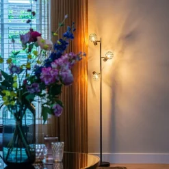 QAZQA Design Stehleuchte schwarz 3-Licht verstellbar - Mesh