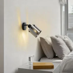 QAZQA Design Wandstrahler schwarz mit Rauchglas - Domo