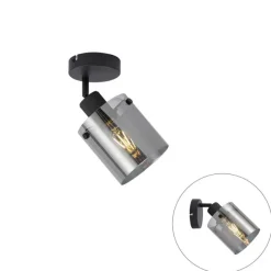 QAZQA Design Wandstrahler schwarz mit Rauchglas - Domo