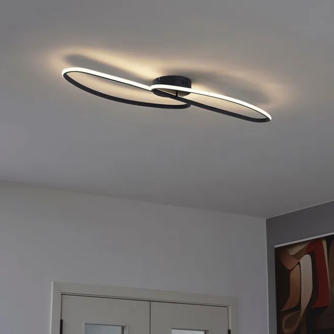 QAZQA Design-Deckenleuchte Schwarz 100cm inkl. LED 3-Stufen-Dimmbar 2-flammig - Pepe