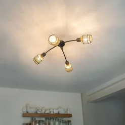 QAZQA Design-Deckenleuchte Schwarz mit Gold 4-flammig - Noud