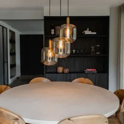 QAZQA Design-Hängelampe schwarz mit Messing und braunem Glas 3 Lichter - Zuzanna