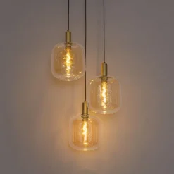 QAZQA Design-Hängelampe schwarz mit Messing und braunem Glas 3 Lichter - Zuzanna