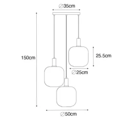 QAZQA Design-Hängelampe schwarz mit Messing und braunem Glas 3 Lichter - Zuzanna