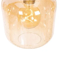 QAZQA Design-Hängelampe schwarz mit Messing und bernsteinfarbenem Glas, 4-flammig – Zuzanna