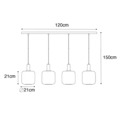 QAZQA Design-Hängelampe schwarz mit Messing und bernsteinfarbenem Glas, 4-flammig – Zuzanna