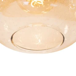 QAZQA Design-Hängelampe schwarz mit Messing und bernsteinfarbenem Glas, 4-flammig – Zuzanna