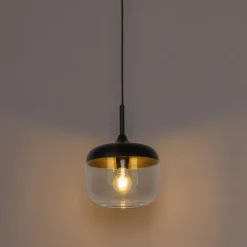 QAZQA Design-Hängelampe schwarz mit Gold und Rauchglas – Kyan