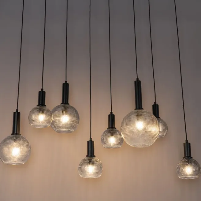 QAZQA Design-Hängelampe schwarz mit Rauchglas 8-flammig - Chico