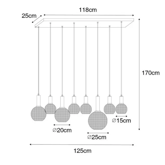 QAZQA Design-Hängelampe schwarz mit Rauchglas 8-flammig - Chico
