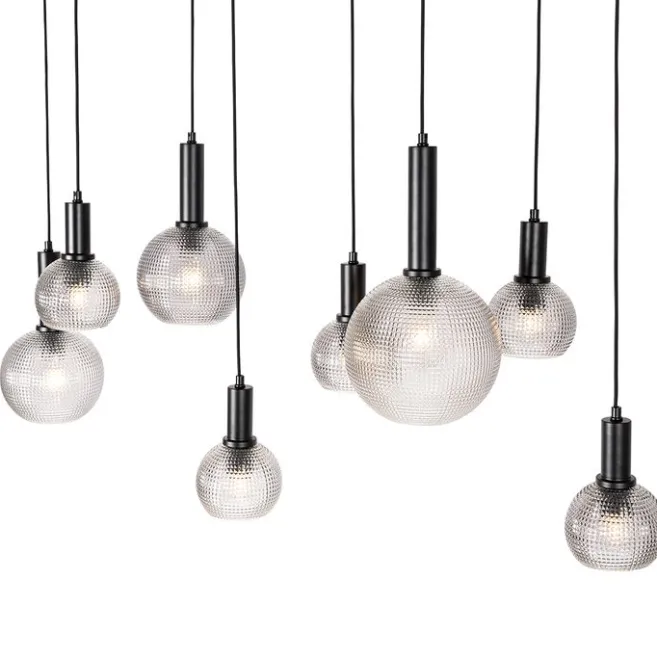 QAZQA Design-Hängelampe schwarz mit Rauchglas 8-flammig - Chico