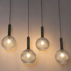 QAZQA Design-Hängelampe schwarz mit Rauchglas 4-flammig - Chico