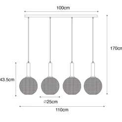 QAZQA Design-Hängelampe schwarz mit Rauchglas 4-flammig - Chico