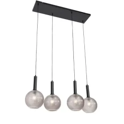 QAZQA Design-Hängelampe schwarz mit Rauchglas 4-flammig - Chico