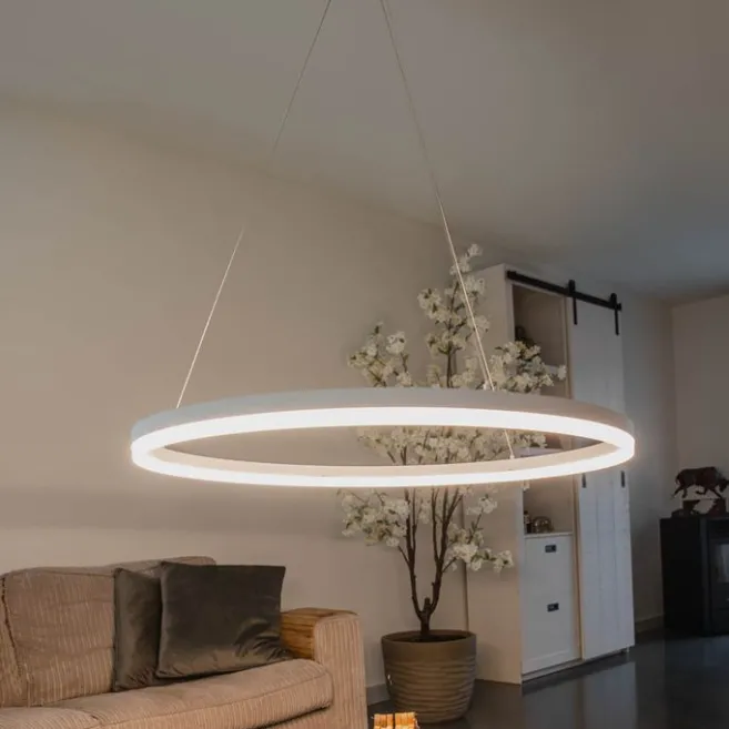 QAZQA Design-Hängelampe weiß 80 cm inkl. LED 3-stufig dimmbar - Anello