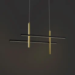 QAZQA Design-Hängeleuchte H Schwarz mit Gold inkl. LED 3-Stufen-Dimmbar - Joy