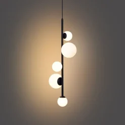 QAZQA Design-Hängeleuchte schwarz mit Milchglas 5-flammig - Vertical