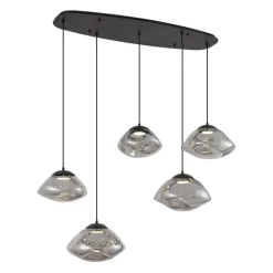 QAZQA Design-Hängeleuchte schwarz mit Rauchglas 5-flammig - Gus