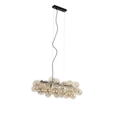 QAZQA Design-Hängeleuchte schwarz mit Bernsteinglas 8-flammig - Uvas