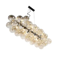 QAZQA Design-Hängeleuchte schwarz mit Bernsteinglas 8-flammig - Uvas