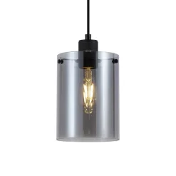 QAZQA Design-Hängeleuchte schwarz mit Rauchglas - Domo