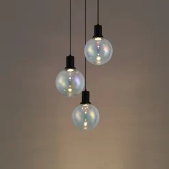 QAZQA Design-Hängeleuchte schwarz mit Regenbogen-Glas rund 3-flammig - Mallon