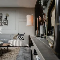 QAZQA Design-Hängeleuchte weiß mit beigefarbenem Schirm - Rich