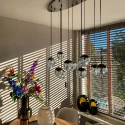 QAZQA Design-Pendelleuchte Dunkelbronze mit Klarglas 12-flammig - Inge