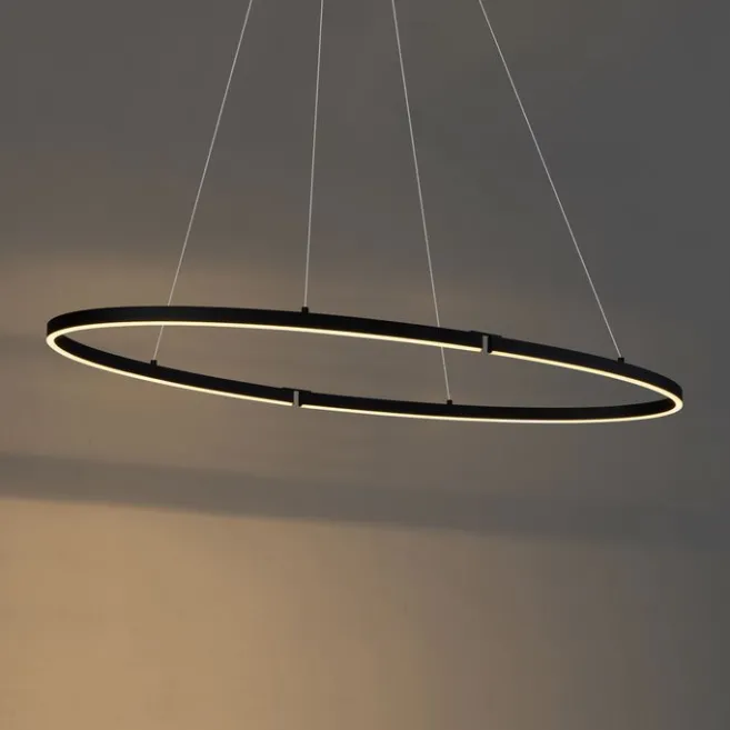 QAZQA Design-Pendelleuchte Schwarz Oval 120cm inkl. LED 3-Stufen-Dimmbar - Ovallo