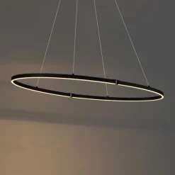 QAZQA Design-Pendelleuchte Schwarz Oval 120cm inkl. LED 3-Stufen-Dimmbar - Ovallo