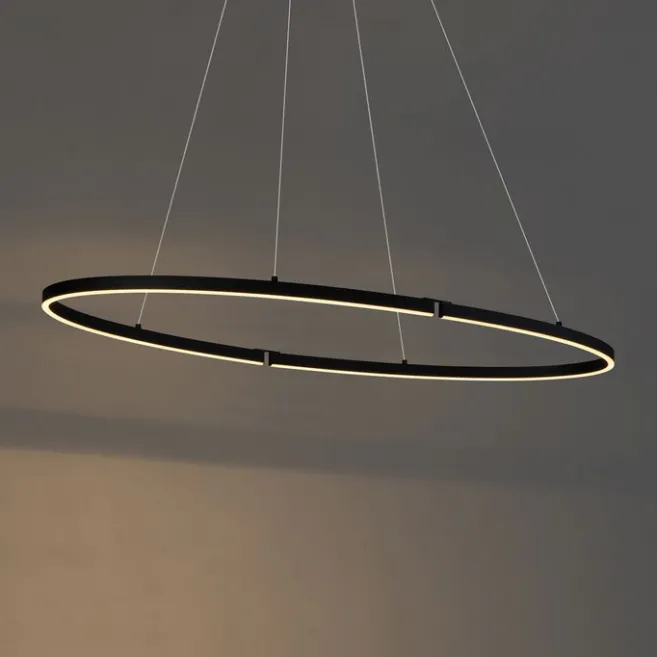 QAZQA Design-Pendelleuchte Schwarz Oval 120cm inkl. LED 3-Stufen-Dimmbar - Ovallo