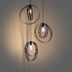 QAZQA Design-Pendelleuchte schwarz rund 3-flammig - Indu