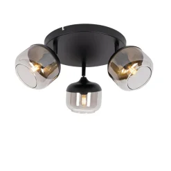 QAZQA Design-Spot schwarz mit Gold und Rauchglas 3-flammig rund – Kyan