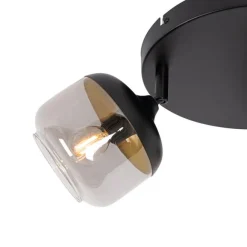QAZQA Design-Spot schwarz mit Gold und Rauchglas 3-flammig rund – Kyan