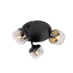 QAZQA Design-Spot schwarz mit Gold und Rauchglas 3-flammig rund – Kyan