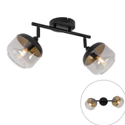 QAZQA Design-Spot schwarz mit Gold und Rauchglas 2-flammig – Kyan