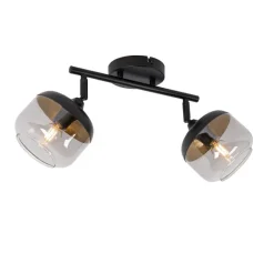 QAZQA Design-Spot schwarz mit Gold und Rauchglas 2-flammig – Kyan