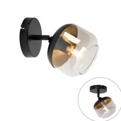 QAZQA Design-Spot schwarz mit Gold und Rauchglas – Kyan