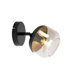 QAZQA Design-Spot schwarz mit Gold und Rauchglas – Kyan