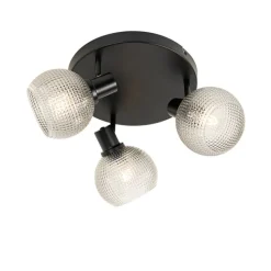 QAZQA Design-Spot schwarz mit Rauchglas 3-flammig rund - Chico