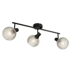 QAZQA Design-Spot schwarz mit Rauchglas 3-flammig - Chico