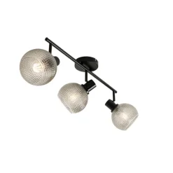 QAZQA Design-Spot schwarz mit Rauchglas 3-flammig - Chico