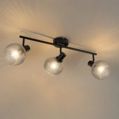 QAZQA Design-Spot schwarz mit Rauchglas 3-flammig - Chico