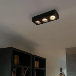 QAZQA Design-Spot schwarz quadratisch 3-flammig - Kaya