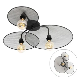 QAZQA Design-Wandleuchte schwarz mit Netz 3-flammig – Jane