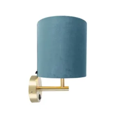 QAZQA Enge Wandlampe Gold mit blauem Samtschirm - Matt