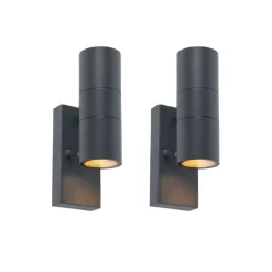 QAZQA 2er Set Außenwandleuchte Dunkelgrau 2-Licht Hell-Dunkel Sensor - Duo